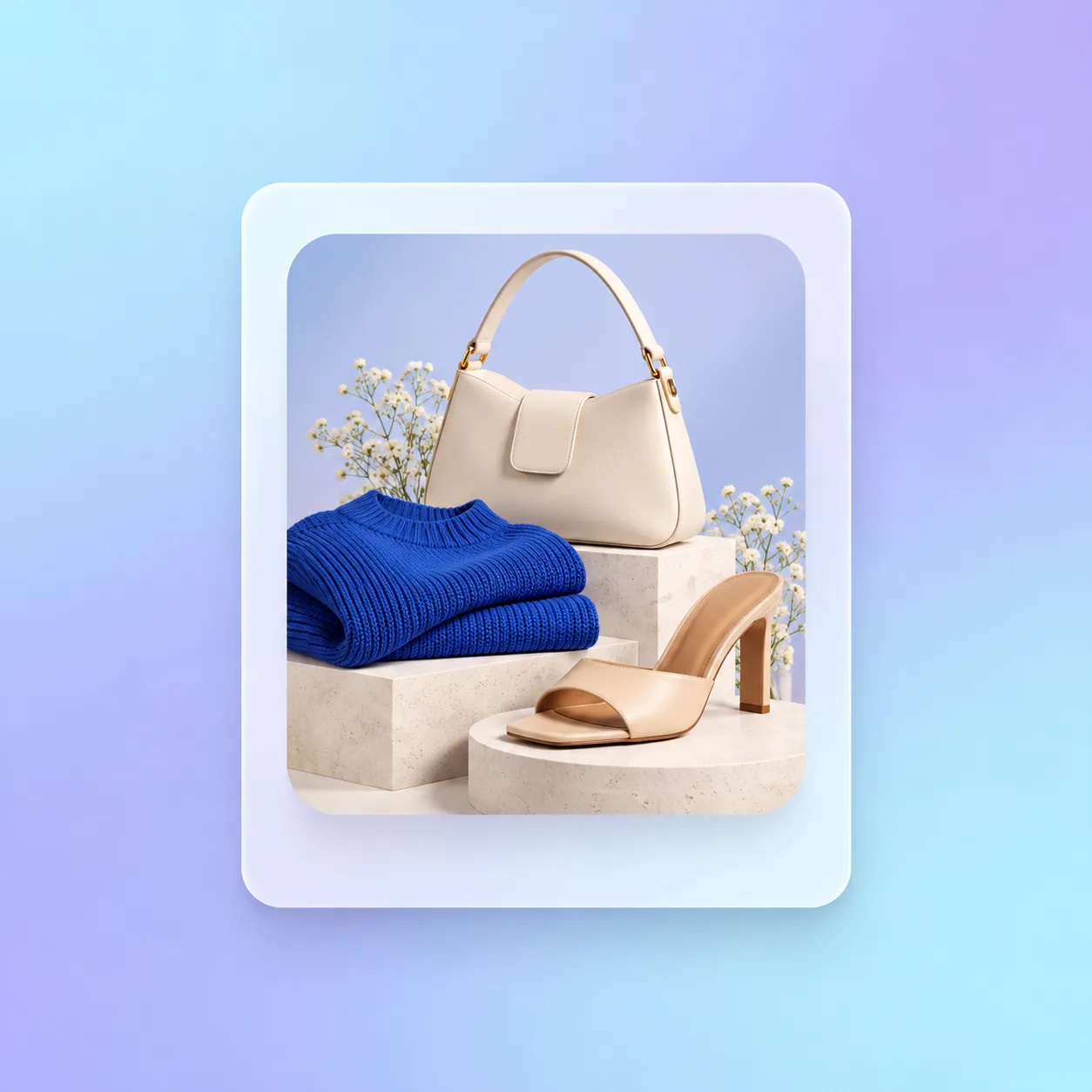 Curated fashion accessories and knitwear in a personalised product card